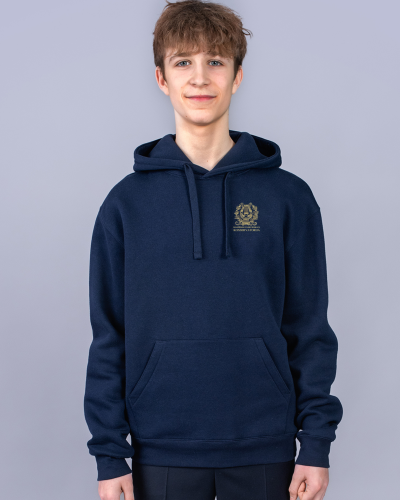 Džemperis su gobtuvu su užrašu