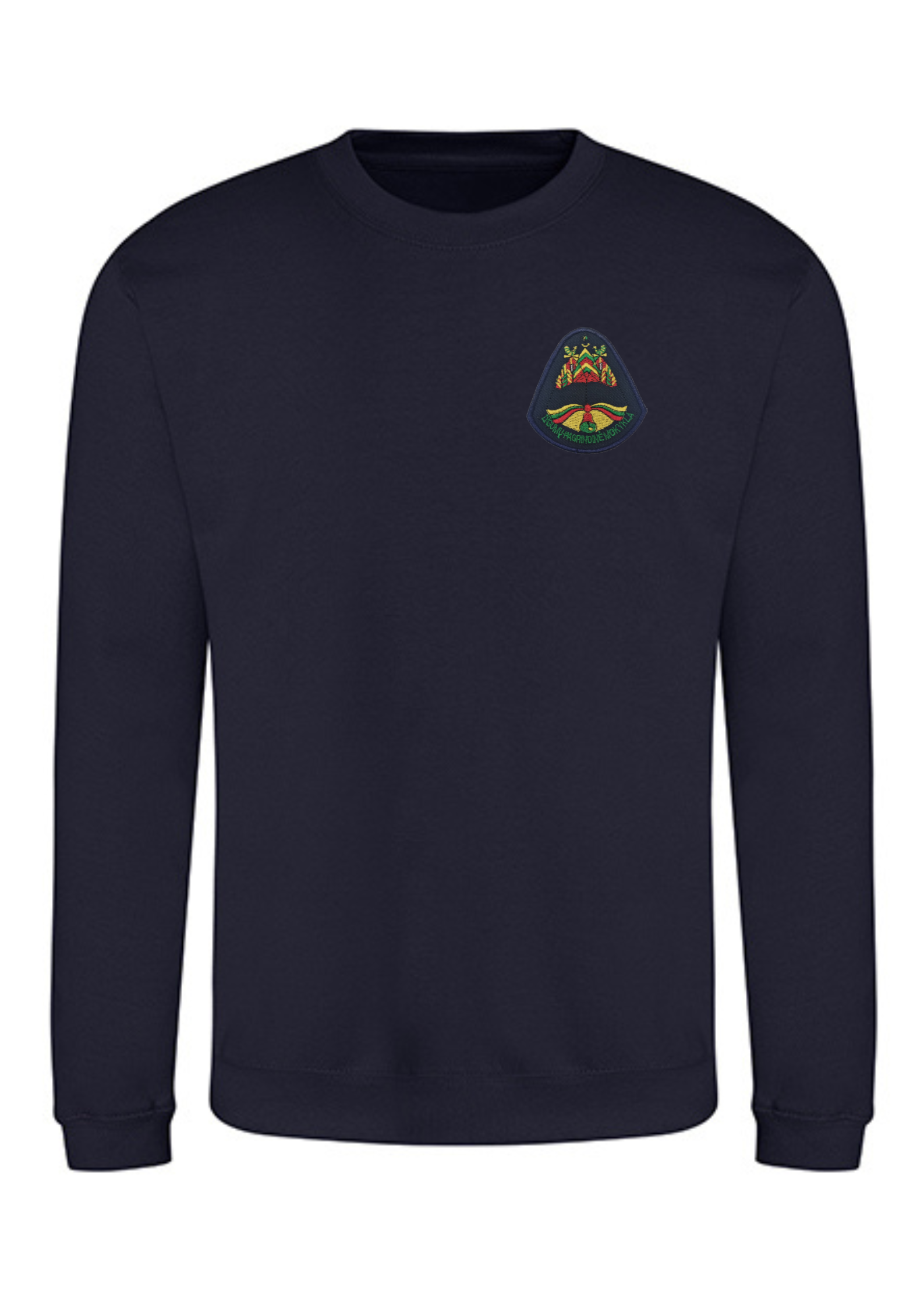 Džemperis be gobtuvo su užrašu