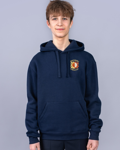 Džemperis su gobtuvu su užrašu